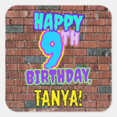9e verjaardag - Leuke, stedelijke graffiti geïnspi Vierkante Sticker (Voorkant)