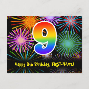 9e verjaardag – Leuke vuurwerkpatroon + Regenboog Briefkaart