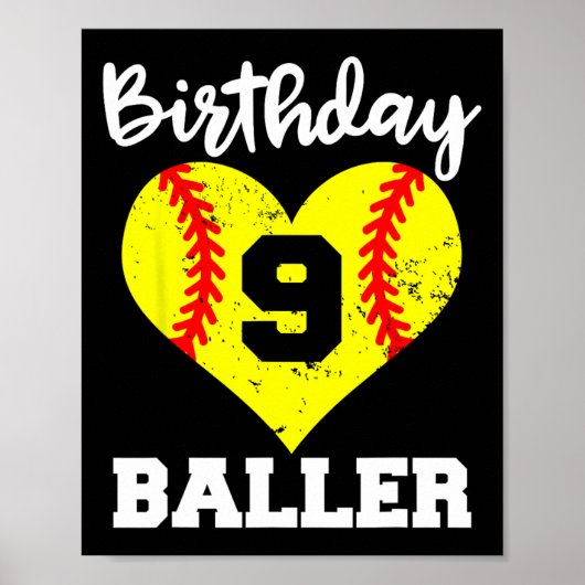 9e verjaardag Ller Funny 9 jaar oude Softll speler Poster (Voorkant)