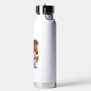 9e Verjaardag Meisje Paard Bloemig Klassiek Design Waterfles