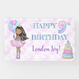 9e verjaardag meisje prinses Afro-Amerikaans Spandoek