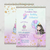 9e verjaardag meisje prinses cupcake ballonnen kaart (Voorkant / Achterkant)