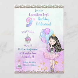 9e verjaardag meisje prinses cupcake ballonnen kaart