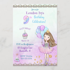 9e verjaardag meisje prinses cupcake ballonnen kaart