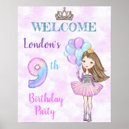 9e verjaardag meisje prinses lavendel turquoise poster