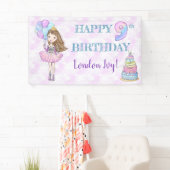 9e verjaardag meisje prinses lavendel turquoise spandoek (Insitu)