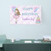 9e verjaardag meisje prinses lavendel turquoise spandoek (Beurs)
