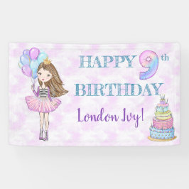 9e verjaardag meisje prinses lavendel turquoise spandoek