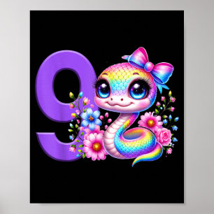 9e verjaardag meisje slang feest regenboog coquett poster