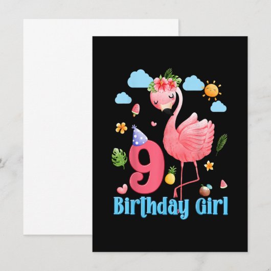 9e verjaardag meisjes Flamingo 9 jaar oud tropisch Kaart (Voorkant / Achterkant)