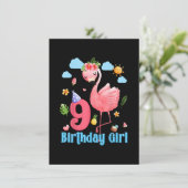 9e verjaardag meisjes Flamingo 9 jaar oud tropisch Kaart (Staand voorkant)
