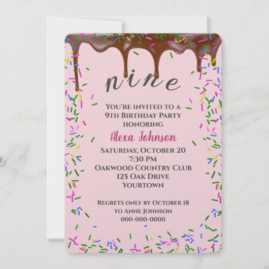 9e verjaardag met chocolade ijsjes en sprenkels kaart (Voorkant)