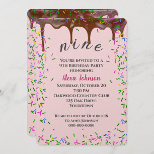 9e verjaardag met chocolade ijsjes en sprenkels kaart