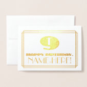 9e verjaardag; Naam + Art Deco geïnspireerde look  Folie Kaarten (Voorkant met envelop)