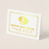 9e verjaardag; Naam + Art Deco geïnspireerde look  Folie Kaarten (Voorkant)