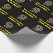 9e verjaardag: Naam & Faux Hout Grain Pattern "9" Cadeaupapier (Hoek)