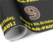 9e verjaardag: Naam & Faux Hout Grain Pattern "9" Cadeaupapier (Rol Hoek)