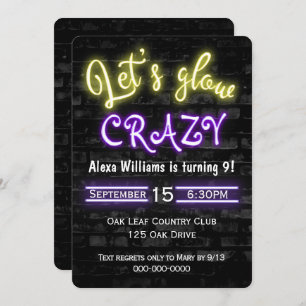 9e verjaardag Neon Glow Sign on Brick Wall Kaart