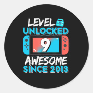 9e verjaardag Niveau 9 Ontgrendelde Video Gamer Ronde Sticker