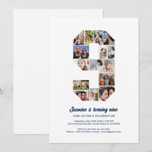 9e verjaardag nummer 9 aangepaste foto collage kaart (Voorkant / Achterkant)