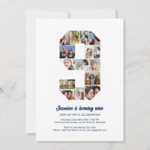 9e verjaardag nummer 9 aangepaste foto collage kaart