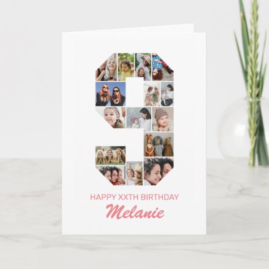 9e verjaardag nummer 9 fotocollage gepersonaliseer kaart (Voorkant)