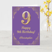 9e verjaardag Paars en goudglitter Lijst Kaart (Gele Bloem)