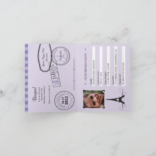 9e verjaardag Paris Passport Invitation (Binnen)