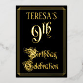 9e verjaardag Partij - Fancy Manuscript & de Naam Folie Uitnodiging (Voorkant)