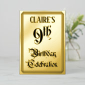 9e verjaardag Partij - Legant Manuscript + de Naam Folie Uitnodiging (Staand Voorkant)