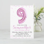 9e verjaardag Pastel Pink Ballonuitnodiging Kaart (Staand voorkant)