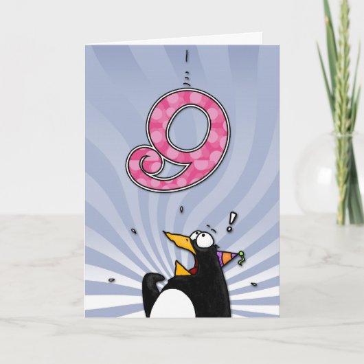 9e verjaardag - Penguin Surprise Kaart (Voorkant)