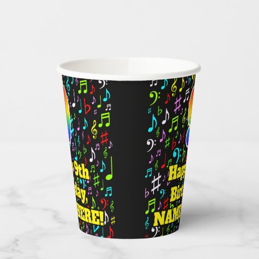 9e Verjaardag: Plezier Muzieknoten Patroon, Regenb Papieren Bekers (Links)