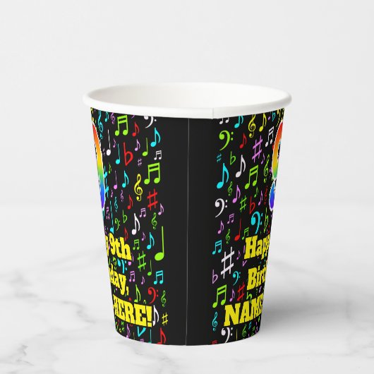 9e Verjaardag: Plezier Muzieknoten Patroon, Regenb Papieren Bekers (Rechts)