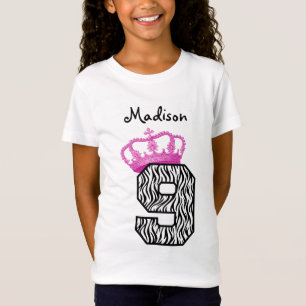 9e verjaardag Princess Crown en Zebra V01 T-shirt