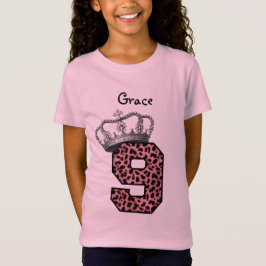 9e verjaardag prinses kroon en roze luipaard V08 T-shirt
