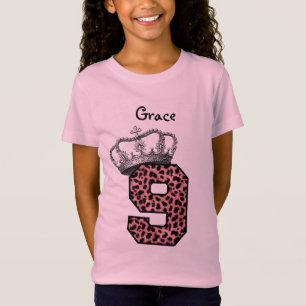 9e verjaardag prinses kroon en roze luipaard V08 T-shirt