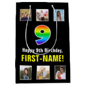 9e verjaardag: Regenboog "9", aangepaste foto's &  Medium Cadeauzakje (Voorkant)