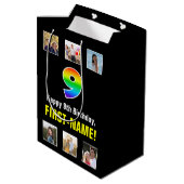 9e verjaardag: Regenboog "9", aangepaste foto's &  Medium Cadeauzakje (Achterkant Gekanteld)