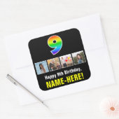 9e verjaardag: Regenboog "9"; Aangepaste foto's &  Vierkante Sticker (Envelop)
