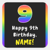 9e verjaardag: Regenboogspectrum # 9, aangepaste n Vierkante Sticker (Voorkant)