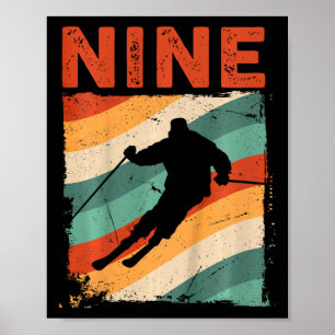 9e Verjaardag Retro Skiën 9 Jaar Oude Jongens Meis Poster