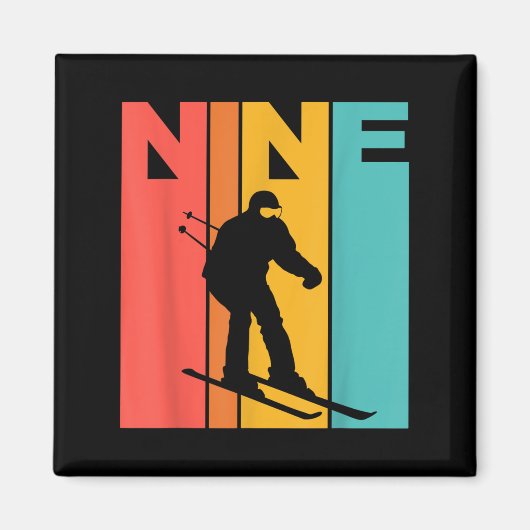 9e verjaardag Retro Skiën 9 jaar oude jongens Verj Magneet (Voorkant)