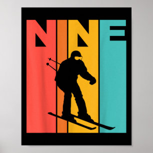 9e verjaardag Retro skiën 9 jaar oude jongens verj Poster