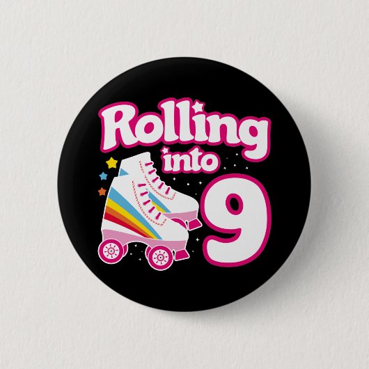 9e verjaardag rolschaatsen 9 jaar oud Schaats Ronde Button 5,7 Cm (Voorkant)