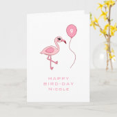 9e Verjaardag Roze Flamingo Happy Bird-day Kaart (Gele Bloem)