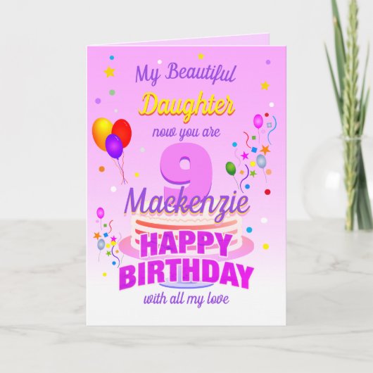 9e verjaardag ROZE Kaart (Voorkant)