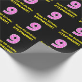 9e verjaardag: Roze strepen en hart "9" + naam Cadeaupapier (Hoek)