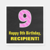 9e verjaardag: Roze strepen en hart "9" + naam Servet (Voorkant)