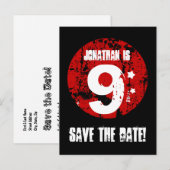 9e verjaardag Save the Date Red Black Grunge A01H Aankondigingskaart (Voorkant / Achterkant)